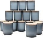 10 OZ Thick Candle Jars for Making Candles 15 Pcs, Empty Jars with Wood Lids for Candle Making, Sample Container, Frosted Grey