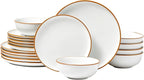 VEVOR Dinnerware Set, Service for 6 (18 PCS), Round Plates and Bowls Sets, Scratch Resistant Ceramic Dinner Ware, Dishwasher and Microwave Suitable Kitchen Dish, for Dessert Salad Soup Pasta, White