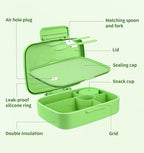 Bento Lunch Box with Kids/Adults, 5 Compartments Leakproof Lunch Container with Dressing Cup, Eco-Friendly Double Insulated Boxes, Dishwasher and Microwave Safe, BPA-Free (green)
