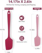 14in Extra Long Silicone Spatula: U-Taste 480ºF Heat Resistant Flexible Baking Mixer Scraper, Large Rubber Mixing Stirring Scraping Seamless Kitchen Turner Utensil for Nonstick Cookware (Red)