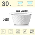 Yeacccng Cereal Bowls Set of 6, 30oz Ceramic Soup Bowls, Scratch-Resistant, Lead-Free, 6 inch White Cereal Bowls for Oatmeal, Salad, Pasta, Soups, Dessert Snacks, Fruits, Dishwasher & Microwave Safe