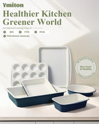Ceramic Nonstick Baking Pans Set, Non Toxic 30 PCS Stackable Bakeware Sets, 550°F Oven Safe Baking Sheet & Pans, Warp-Free, Dishwasher Safe, PTFE/PFOA/PFOS-Free (Blue)