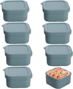 1/2 Cup Silicone Freezer Tray With Lid - Silicone Freezer Molds 8-Pack For meal prep & freezing of various sauces and other dishes, makes 8 perfect 1/2 cup portions cubes (Blue 8 Pack)