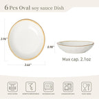 famiware Ocean Soy Sauce Dishes of 6, Oval Dipping Sauce Cups/Bowls/Dishes for Kitchen, 2.1oz Ceramic Small Bowls for Side Dish, Appetizers, Snacks, and Sushi, Reactive Glaze, Cappuccino White