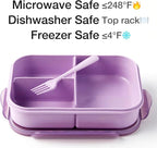 SEVENY Bento Box Adult Lunch Box,Ideal Leak-Proof Lunch Box for Women,BPA-Free Natural Wheat Fiber Material,Reusable Meal Prep Container for Body Builders Purple