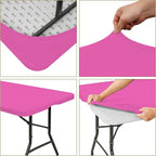 6 Pack Fitted Tablecloth for 8 Foot Rectangle Tables, Hot Pink Elastic Outdoor Picnic Table Cover, Washable Stretch Folding Table Cloths 8 ft for Camping Party Patio Kitchen Banquet, 30" W x 96" L
