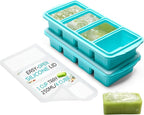 Silicone Freezer Tray With Lid - Soup Freezer Container molds - Large Ice Cube Tray- makes 8 perfect 1 cup portions cubes, 2-Pack Freezer Storage Food Soups & Meal Prep - Oven & Dishwasher -Safe