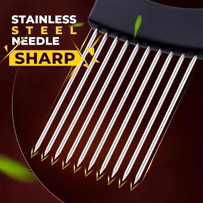 Onion Slice Holder, 2024 New Stainless Steel Holder for Slicing, Chopper Assistant Tool, Cutter for Meat, Onion, Potato, Tomato Kitchen Gadgets (Red, 2 Pack)