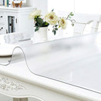 NECAUX Custom 46 x 75 Inch Frosted Table Cover Protector, 1.5mm Thick Wood Grain Transparent Table Pad Non-Slip Tablecloth Plastic Protective Pad for Dining Living Room Table Conference Table