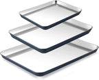 BRONYPRO Stainless Steel Baking Sheet Pan Set of 3, Cookie Sheets 9/12/16 In, Non-Toxic Uncoated Interior (PFOA & PTFE Free), Solid Warp-Resistant Cooking Trays for Oven & Toaster, Navy Exterior