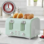 OVENTE Electric 4-Slice Toaster Machine with 6-Shade Selector Setting, Cancel Button, Defrost Function, Crumb Tray, 1400W Power and Wide Slots for Bagels, Waffles and Puff Pastry, TS4410LBL