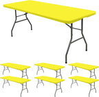 6 Pack Fitted Tablecloth for 6 Foot Rectangle Tables, Yellow Elastic Outdoor Picnic Table Cover, Washable Stretch Folding Table Cloths 6 ft for Camping Party Patio Kitchen Banquet, 30" W x 72" L