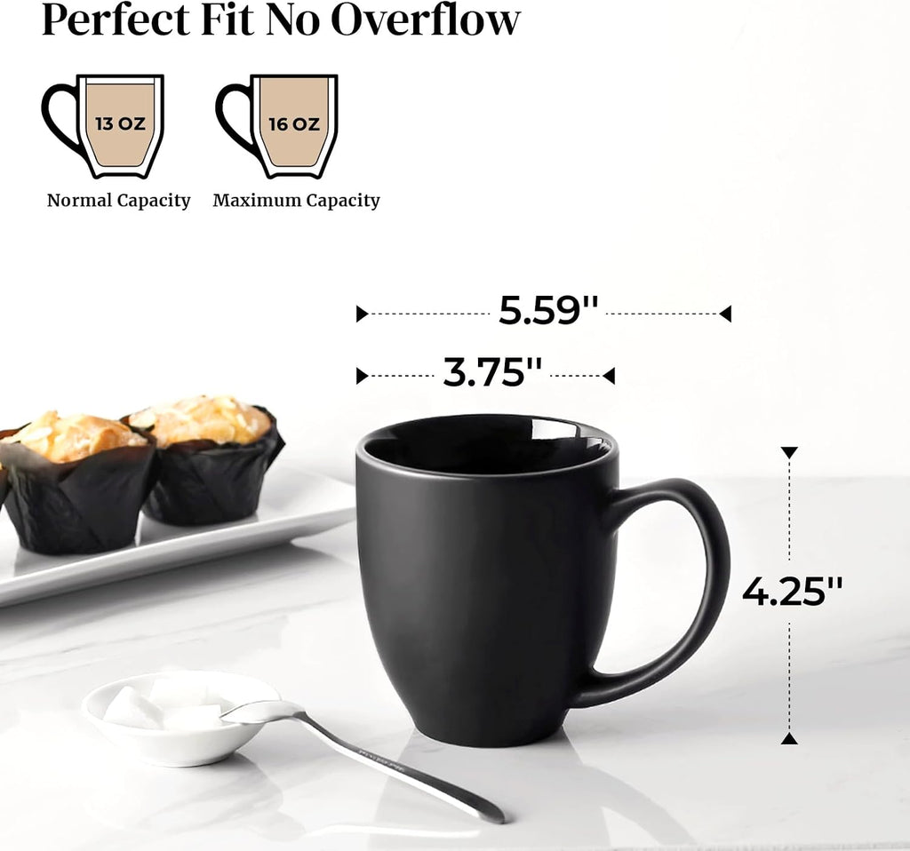 DOWAN Coffee Mugs, Black Coffee Mugs Set of 6, 16 oz Ceramic Coffee Cups with Large Handles for Men Women, Porcelain Big Mug for Tea Latte, Mug Gifts for Home Office Party - Image 3