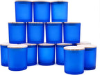 10 OZ Thick Candle Jars for Making Candles 15 Pcs, Empty Jars with Wood Lids for Candle Making, Sample Container, Frosted Blue