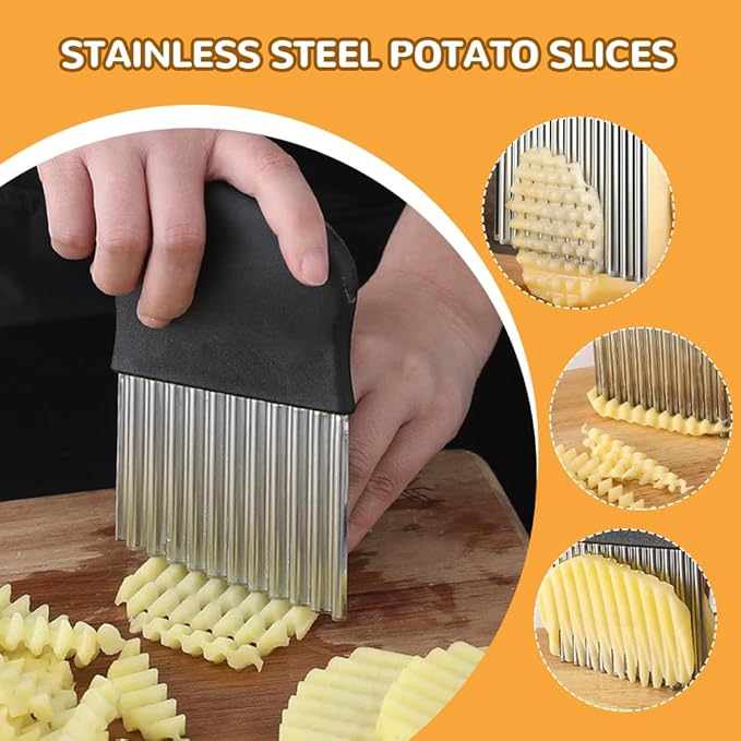 Large Crinkle Cutter, Stainless Steel Wavy Cutter with Non-Slip Handle, French Fry Cutter, Crinkle Potato Slicer, Chopping Tools for Potatoes Carrot Fruit Vegetable (A Set: 1 Pcs)