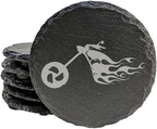 Ride The Fire: Flaming Chopper Motorcycle Coasters - Round Slate - Set of 6