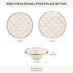 MACKENZIE-CHILDS Enamel Dinner 3-Piece Set, 10-Inch Round Serving Plate, 8-Salad/Dessert Plate, Breakfast Bowl, Rosy Check