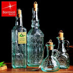 Bormioli Rocco Set Of 2 Country Home Olivia Oil Bottle, 7-ounce Cruet With All Natural Cork Lid, Blue-green Tinted Star Glass, Elegant And Floral Design, Made In Italy.