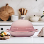 Enameled Cast Iron Dutch Oven Pot with Lid, Round Bread Oven for Homemade Sourdough Bread Baking, 6 Quart, Pink