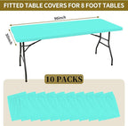 10 Pack Fitted Tablecloth for 8 Foot Rectangle Tables, Aqua Blue Elastic Outdoor Picnic Table Cover, Washable Stretch Folding Table Cloths 8 ft for Camping Party Patio Kitchen Banquet, 30" W x 96" L