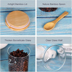 Glass Jar with Bamboo Lid and Spoon, 3 Pack 16 OZ Tea Containers for Loose Leaf Tea, Salt and Sugar Containers for Countertop, Yogurt Jars for Overnight Oatmeal