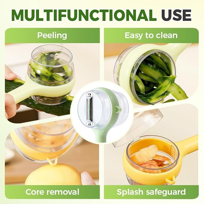 3 in 1 Peeler with Container, 2025 New Stainless Steel Peelers with Container with Handle Fruit Knife, Multifunctional Vegetable Peelers for Home Kitchen (Yellow)
