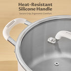 12 Quart Tri-Ply Stainless Steel Stock Pots with Lid, BEZIA Induction Soup Pot with Lid, Large Kitchen Cooking Pots with Silicone Handle, Compatible with All Cooktops, Free of PTFE/PFOA/PFOS