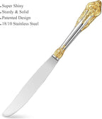 KEAWELL Luxury 20 Pieces 18/10 Stainless Steel Flatware set, Service for 4, silver plated with gold accents, Fine Silverware set and Dishwasher Safe (Gold Accent)