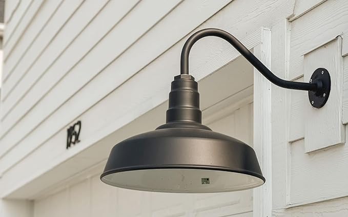 Steel Lighting Co. Gardena Barn Light | Outdoor Wall Mounted | 16" Dome | 11" Straight Arm | Farmhouse Light Made in America | Red Exterior/White Interior
