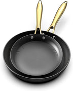 imarku Non Stick Frying Pans, Professional Cast Iron Skillets 2 Pcs - 8 Inch & 10 Inch Frying Pans Nonstick, Honeycomb Long Lasting Frying Pan Set Gold Handle Oven Safe Pan, New Home Essentials