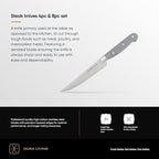 DURA LIVING Premium 4-Piece Steak Knife Set – Sharp Serrated Blades, Forged High Carbon Stainless Steel, Full Tang, Ergonomic Handle, Elegant Gray Finish – Ideal for Dining & Entertaining
