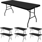 6 Pack Stretch Fabric Table Top Cap Cover, fits 6' Tables, Spandex Table Covers Washable Elastic Universal Rectangle Tablecloth Protector for Indoor Outdoor Party Picnic Wedding, Black, 30" W x 72" L