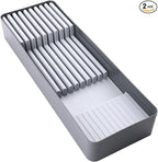 Linoroso Knife Drawer Organizer With In-Drawer Knife Block for 9 Knives, Kitchen Utensil Organizer, BPA Free Secure Storage Tray for Countertop Organization