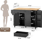 Ahomly Rolling Kitchen Island on Wheels, Kitchen Island with Storage, Kitchen Rolling Island with Spice Rack & Towel Rack, Knife Holder, Island Table for Kitchen, Black