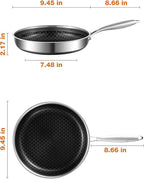 8-10 Inch Non Stick Frying Pans, Ceramic Coating NonStick Stainless Steel Pan Set, Tri-Ply Skillets and Pan Set with Lid, Cool-Touch Handle, Dishwasher and Oven Safe