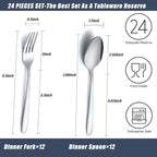 24 Pcs Forks and Spoons Silverware Set, Food Grade Stainless Steel Flatware Cutlery Set for Home, Kitchen and Restaurant, 12 Dinner Forks and Dinner Spoons, Mirror Polished & Dishwasher Safe