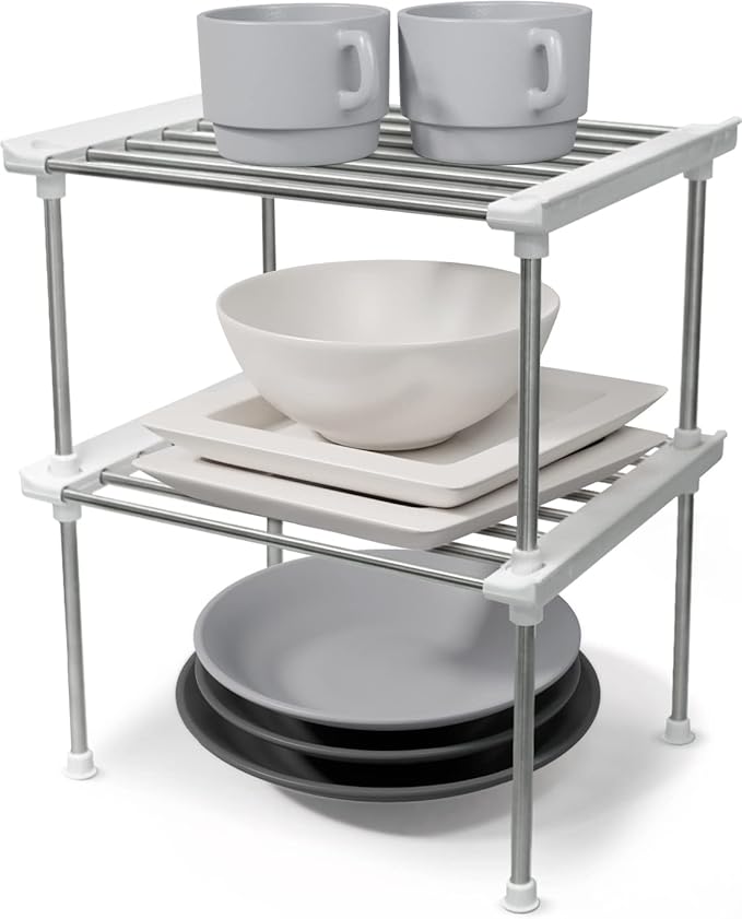 carrotez Cabinet Organizer Shelf, Set of 2 Stackable Kitchen Counter Shelves, Kitchen Cabinet Organizers and Storage, Pantry Storage Shelf Organizer, 9.8 x 7.8 x 6.1 - White