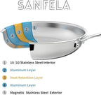 11 Inch Stainless Steel Frying Pan, 5-Ply Stainless Steel Skillet, Dishwasher and Oven Safe, Induction Pan, Even Heat Distribution