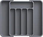 Aujen Silverware Organizer - Expandable Kitchen Drawer Organizer, Adjustable Utensil Organizer, Cutlery Tray for Forks, Knives, Multipurpose Kitchen Organizers and Storage Solution, Grey, Medium