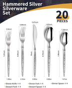 Lemeya 20-Piece Hammered Silverware Set,18/10 Stainless Steel Forging Heavy Duty Cutlery Set for 4, Luxury Unique Flatware Set,Spoons and Forks Set,Mirror Polished,Dishwasher Safe