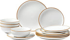 VEVOR Dinnerware Set, Service for 4 (12 PCS), Round Plates and Bowls Sets, Scratch Resistant Ceramic Dinner Ware, Dishwasher and Microwave Suitable Kitchen Dish, for Dessert Salad Soup Pasta, White