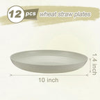 12 Pcs Unbreakable Deep Dinner Plates Set, 10 inch Reusable Plastic Wheat Straw Plates, Microwave and Dishwasher Safe Plate for Kitchen, Lightweight Plate for Dessert, BPA Free, Beige