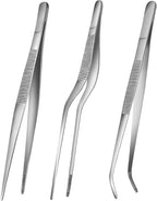 10-Inch Kitchen Tweezers Tongs Stainless Steel Kitchen Tweezers for Cooking Chef Tweezer Professional Skinny Tongs for Pasta Food Plating BBQ