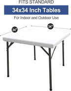 homing Square Table Cloth Cover, Waterproof Polyester Elastic Fitted Tablecloth, Washable Table Protector for Picnic, Camping, Outdoor (White, 34" x 34")