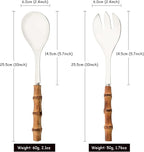 Serving Spoon and Fork Set, 304 Stainless Steel Serving Utensils with Natural Bamboo Handle, 10" Long Handle Serving Set for Kitchen Party Buffet, 4 Pieces / 2 of Each