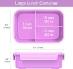 Caperci Classic Bento Box Adult Lunch Box for Older Kids - Leakpoof 47 oz 3-Compartment Lunch Containers for Adults and Teens, Built-in Utensil Set, Ideal for On-the-Go Balanced Eating, Vivid Orchid