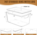 12 Pack Middle Stackable Storage Boxes for Storage and Organization, Clear Storage Bins with Lids, Plastic Storage Containers with Lids, Plastic Bins with Handles for Office, Bedroom, Study Room