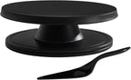 Cake Stand, 12'' Rotating Cake Turntable Revolving Cake Spinner Stand Cake Decorating Kit Display Stand Bamboo Fiber Turns Smoothly Painting Turn Table Stand for Pastries, Cupcakes(Black, L)