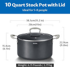 10 Quart Nonstick Stock Pots with Lid, BEZIA Ceramic Soup Pot with Lid, Induction Ready, Cooking Pots with Silicone Handle, Large Pot for Cooking, Compatible with All Cooktops, Dishwasher Safe