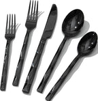 KINGSTONE Black Silverware Set, Luxury 20 Piece Flatware Set for 4, 18/10 Stainless Steel Cutlery Set with Diamond Cut Pattern for Kitchen, Home, Wedding, Party, Mirror Polished and Dishwasher Safe